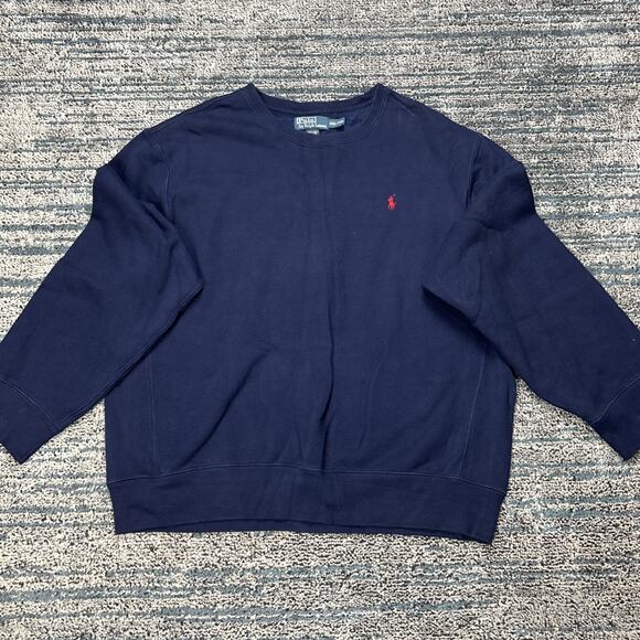 Polo Ralph Lauren Crew Neck/ Vintage Sweatshirt Sweater Fleece Navy Red Pony XXL - Picture 1 of 9